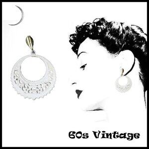 White Clip On Hoop Dangle Earrings, L.H. Segal Vintage Filigrees